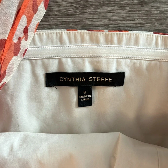 CYNTHIA STEFFE Paloma Orange White 100% Silk One Shoulder dress 6 - Picture 3 of 6